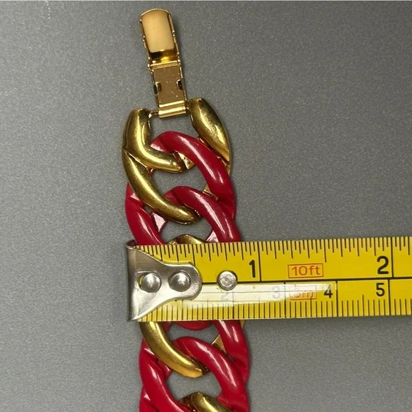 Vintage Napier Chunky Chain Link Statement Necklace Red Gold Tone - Picture 8 of 8